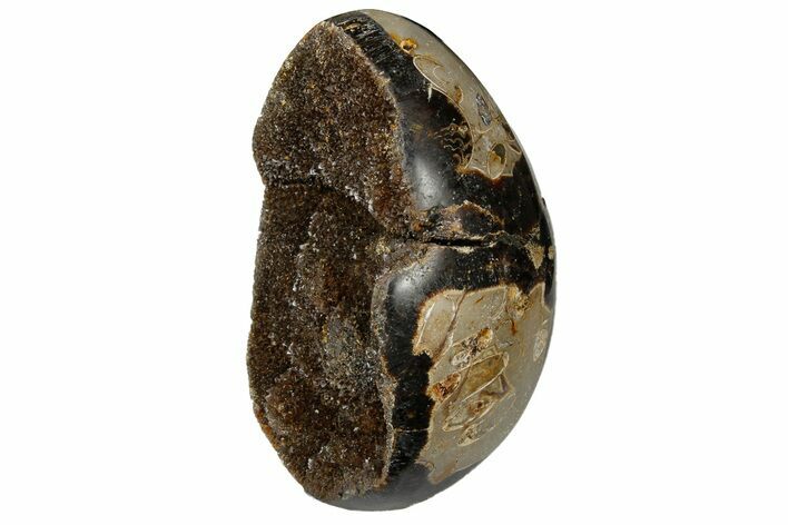 Septarian Dragon Egg Geode - Black Crystals #177386